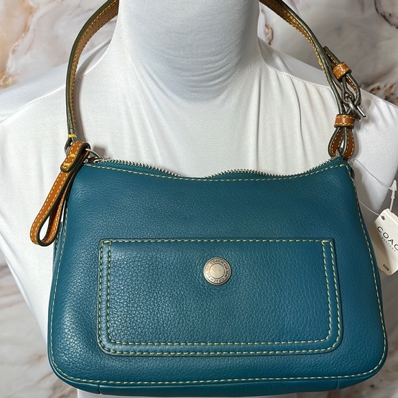 Coach Handbags - NWT Coach Factory Chelsea Demi Leather Bag Cognac and Teal Zipper Close